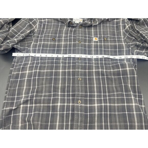 Carhartt Men’s Relaxed Fit Grey Plaid Flannel Button Down Casual Shirt Sz M - Picture 7 of 8